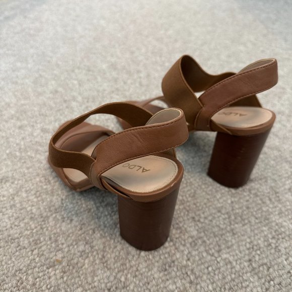 Aldo Brown Leather Heeled Block Sandals - Picture 4 of 5